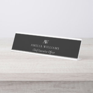Minimalistisch Schwarz-Weiß-Monogramm Schreibtischnamensplakette