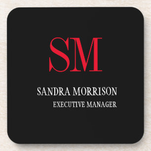 Minimalistisch Schwarz-weiß Red Monogram Getränkeuntersetzer