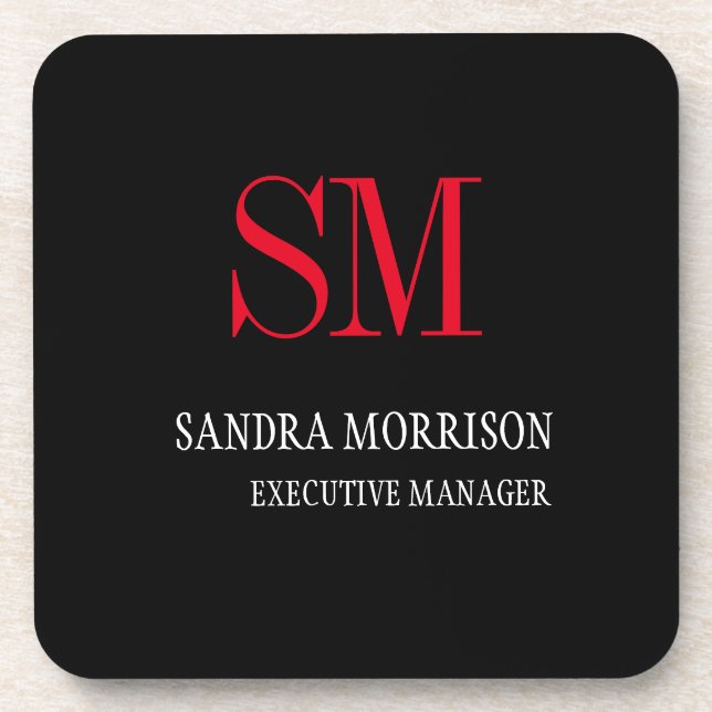 Minimalistisch Schwarz-weiß Red Monogram Getränkeuntersetzer (Vorderseite)