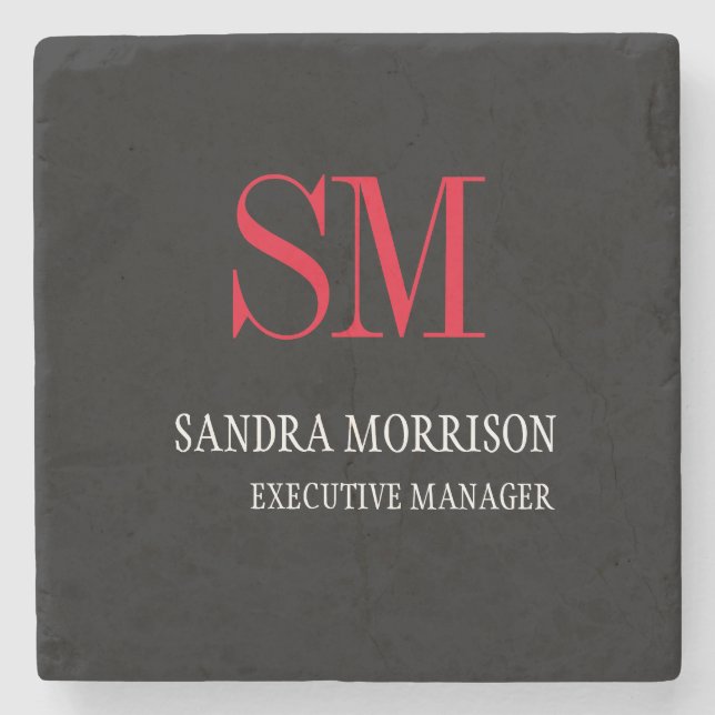 Minimalistisch Schwarz-weiß Red Monogram Steinuntersetzer (Vorderseite)