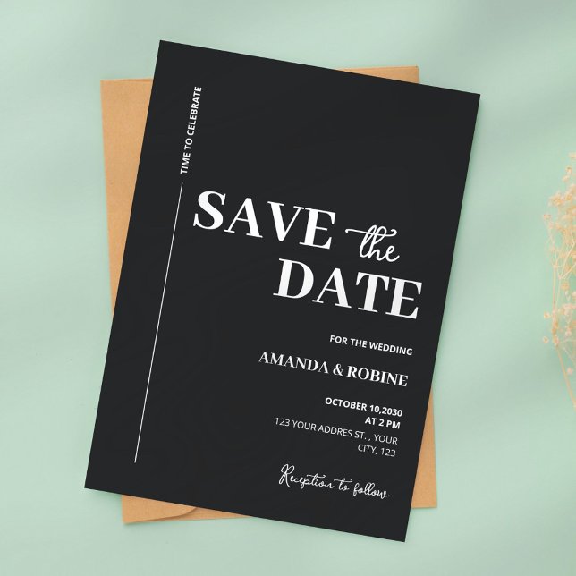 Minimalistisch Schwarz/Weiß Save the Date Einladung (Von Creator hochgeladen)