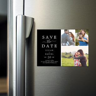 Minimalistisch   Schwarze 3 FotoCollage Save the D Magneteinladung