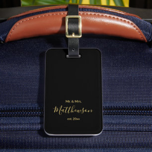 Minimalistisch Script Mr. und Mrs. Newlywed Black Gepäckanhänger