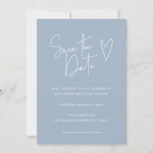 Minimalistisch Signature Schriftart Blue Heart Save The Date