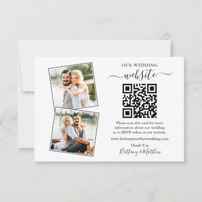 Minimalistisch Simple 2 Foto Wedding Website QR Karte (Vorderseite)