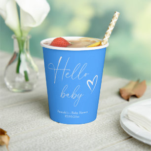 Minimalistisch Simple Blue Hello Baby Pappbecher