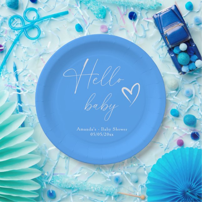 Minimalistisch Simple Blue Hello Baby Pappteller (Party)