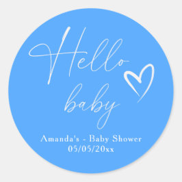 Minimalistisch Simple Blue Hello Baby Runder Aufkleber