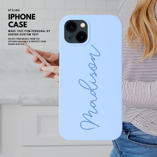 Minimalistisch Simple Elegant Script Blue Monogram Case-Mate iPhone Hülle (Von Creator hochgeladen)