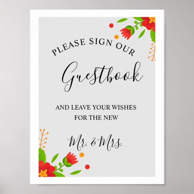 Minimalistisch Simple Modern Floral Wedbook Poster (Vorne)