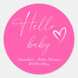 Minimalistisch Simple Pink Hello Baby Runder Aufkleber