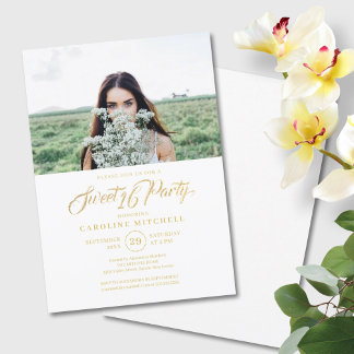 Minimalistisch Simple Sweet 16 Party Foto Einladung
