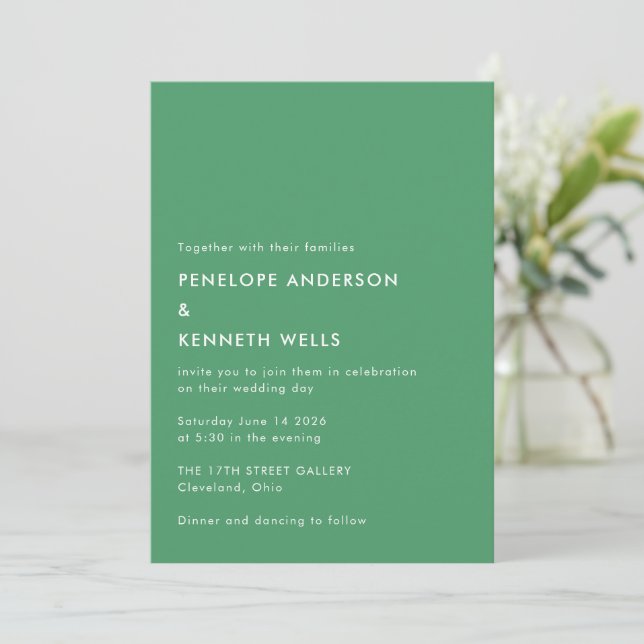 Minimalistisch Simple Wedding Basic Kelly Green Einladung (Stehend Vorderseite)