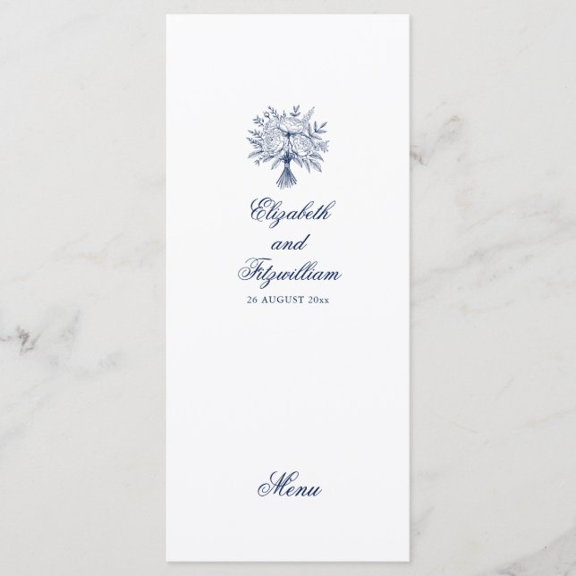 Minimalistisch sketched Bridal Bouquet Wedding Menükarte (Vorderseite)