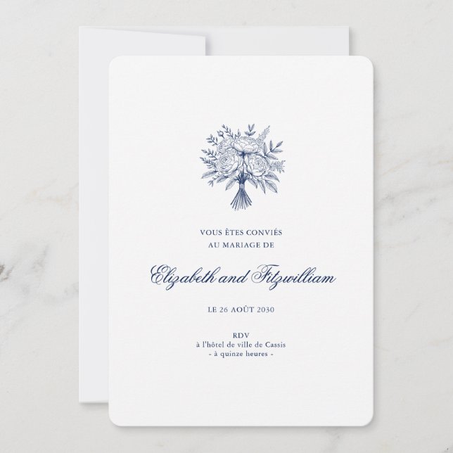 Minimalistisch sketched Bridal Bouquet Wedding Rou Einladung (Vorderseite)