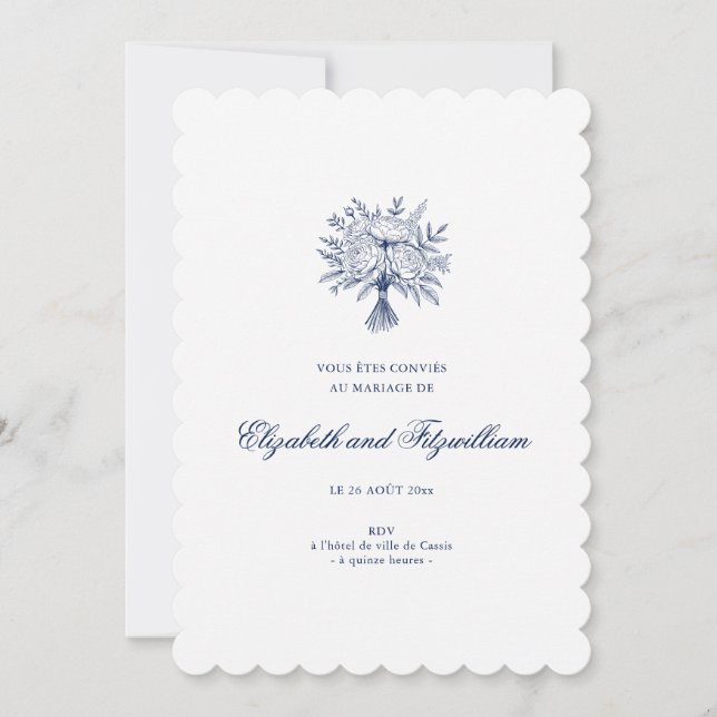 Minimalistisch skizzierte Bridal Bouquet Wedding S Einladung (Vorderseite)