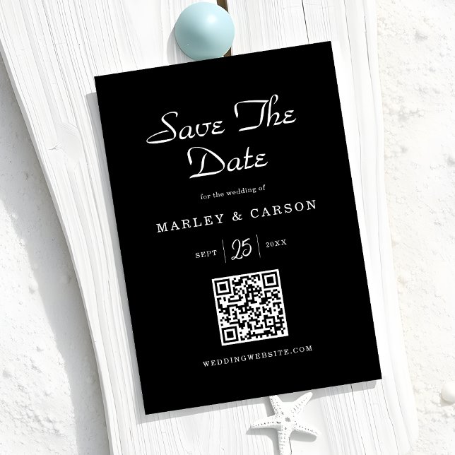 Minimalistisch Sleek Black romantic Script Wedding Save The Date (Von Creator hochgeladen)