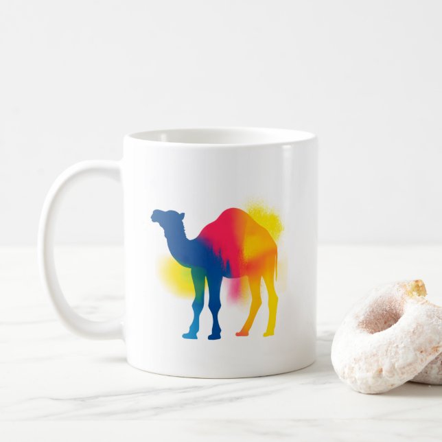 Minimalistisch Spray Paint Camel Silhouette Kaffeetasse (Mit Donut)