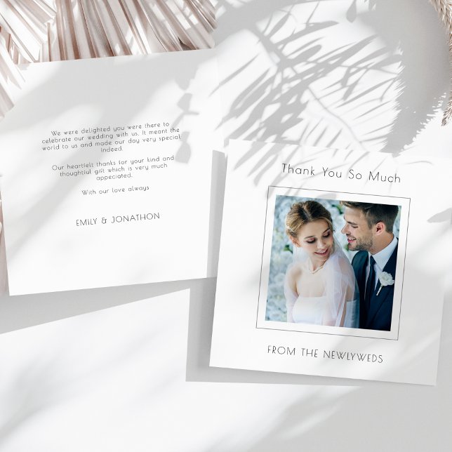 Minimalistisch Square Foto Wedding Vielen Dank Karte (front and back view)