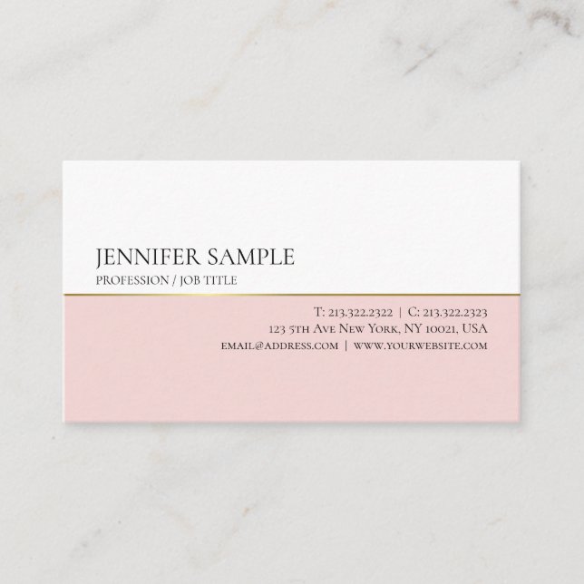 Minimalistisch Stilvoll Pink Gold Weiß Moderne Sch Visitenkarte (Vorderseite)