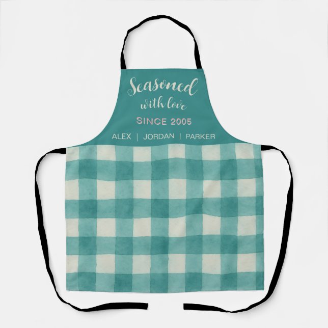 Minimalistisch Style Aquamarin Gingham Schürze (Vorderseite)