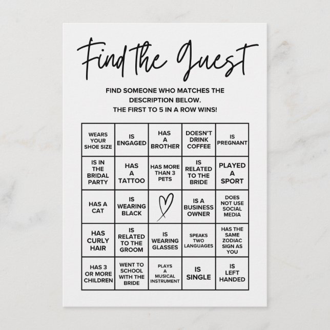 Minimalistisch Suchen Sie die Bridal Bingo Game Ca Begleitkarte (Vorderseite)