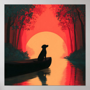Minimalistisch Sunset Black Labrador Hund Poster