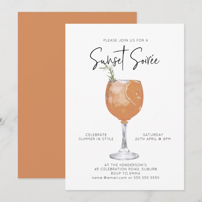 Minimalistisch Sunset Summer Cocktail Party Einlad Einladung (Vorne/Hinten)