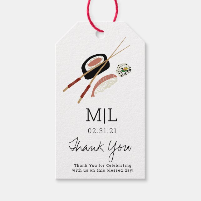 Minimalistisch Sushi Roll Danke für die Asienhochz Geschenkanhänger (Vorderseite)