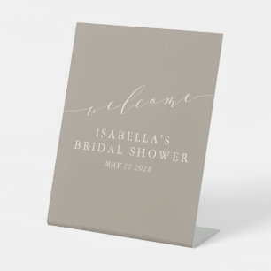 Minimalistisch Taupe Brown Brautparty Willkommen Sockelschild