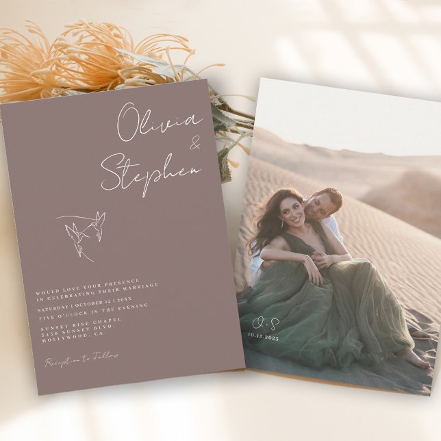 Minimalistisch Taupe Romantische Foto Hochzeit Einladung (Von Creator hochgeladen)