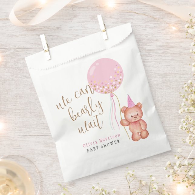Minimalistisch Teddy Bear Pink Balloon Babydusche Geschenktütchen (Ausgeschnitten)