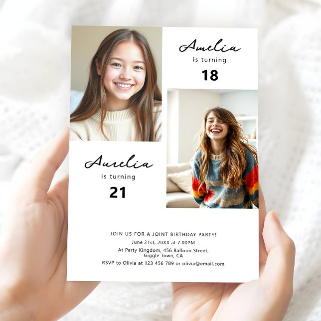 Minimalistisch Teen Girls Joint Birthday Party Fot Einladung (Von Creator hochgeladen)