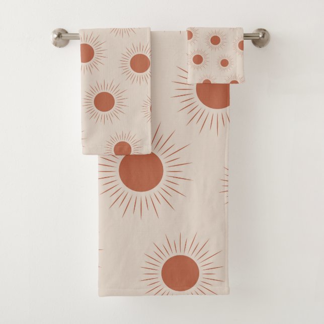 Minimalistisch Terracotta Abstrakt Boho Badhandtuch Set (Insitu)