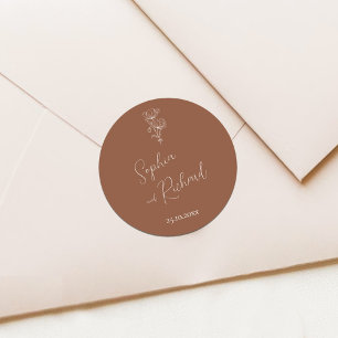 Minimalistisch Terracotta Boho Botanicals Hochzeit Runder Aufkleber