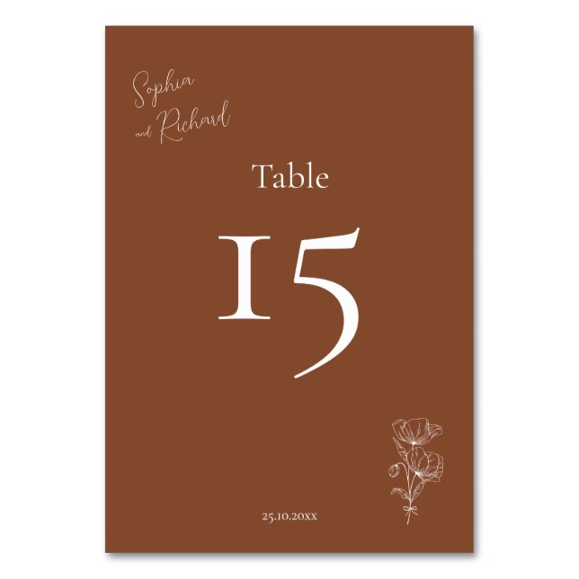 Minimalistisch Terracotta Boho Botanicals Hochzeit Tischnummer (Vorderseite)