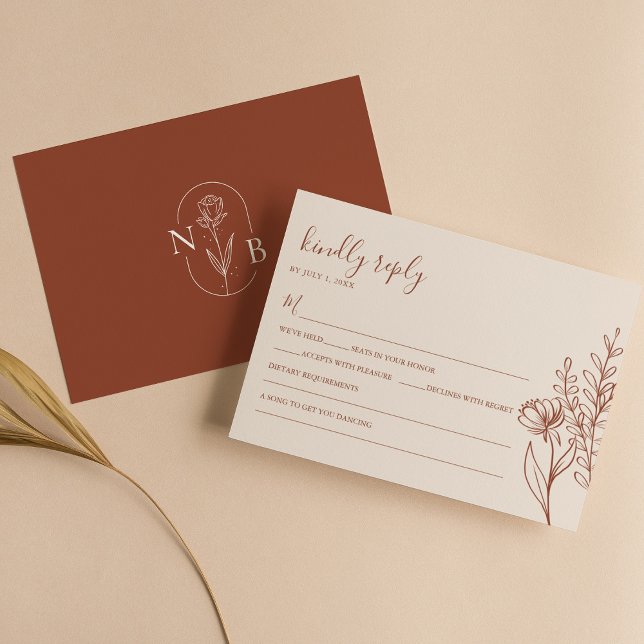 Minimalistisch Terracotta Burnt Orange Boho Weddin RSVP Karte (Von Creator hochgeladen)