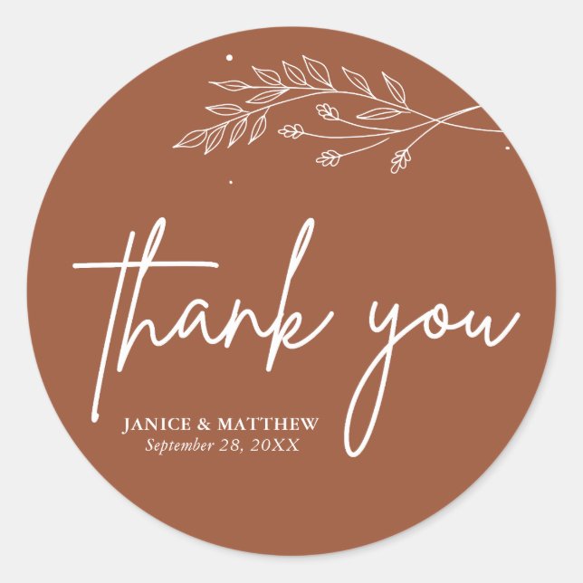 Minimalistisch Terracotta Burnt Orange Boho Weddin Runder Aufkleber (Vorderseite)