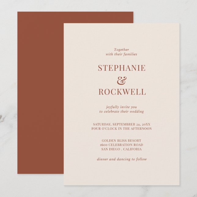 Minimalistisch Terracotta Burnt Orange Wedding Einladung (Vorne/Hinten)