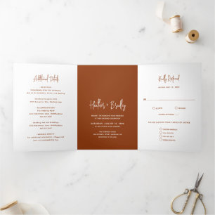 Minimalistisch Terracotta Moderne Hochzeit Dreifach Gefaltete Einladung