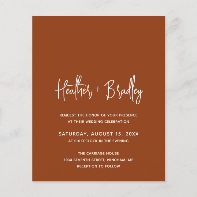 Minimalistisch Terracotta Moderne Hochzeitsfeier e (Vorderseite)