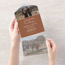 Minimalistisch Terracotta QR Code UAWG Wedding All In One Einladung