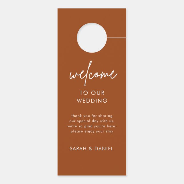 Minimalistisch Terracotta Wedding Welcome Door Han Türanhänger (Rückseite)