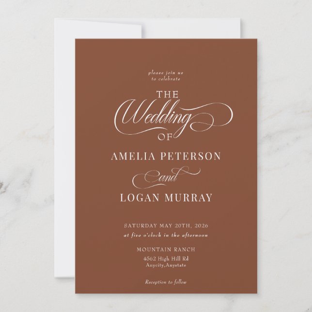 Minimalistisch Terracotta | Whimsical Script Weddi Einladung (Vorderseite)