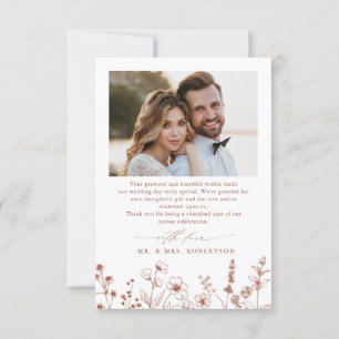 Minimalistisch Terracotta Wildblume Foto Hochzeit Dankeskarte