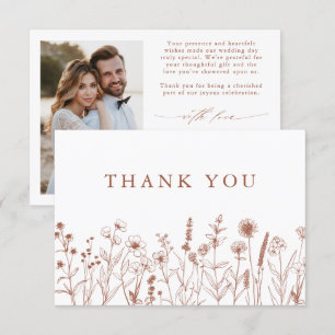 Minimalistisch Terracotta Wildblume Foto Hochzeit Dankeskarte
