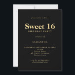 Minimalistisch Text Black Sweet 16 Geburtstagspart Einladung<br><div class="desc">Minimalistisch Text Black Gold Sweet 16 Geburtstagsparty. 100% anpassbar. Personalisieren Sie den Text einfach und ändern Sie Schriftart- und Hintergrundfarben,  wenn Sie es wünschen.</div>