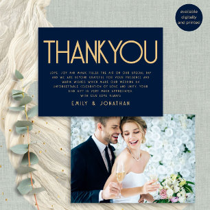 Minimalistisch Text Navy Gold Hochzeit Vielen Dank Karte