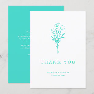 Minimalistisch türkisfarbene Blumenkuchen Hochzeit Dankeskarte