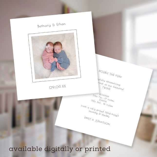 Minimalistisch Twins Foto Geburtsankündigung Ankündigung (Von Creator hochgeladen)